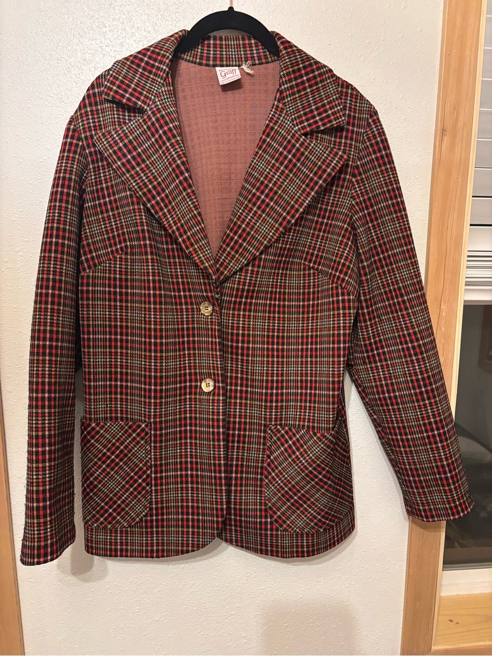 Vintage Graff Plaid Two-Button Blazer Jacket in Red Multi